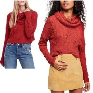 FP Shades Of Dawn Cowl Neck Crop Burnt Red Sweater